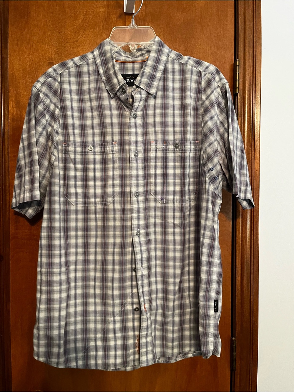 Orvis Short-Sleeve Plaid Button-Down Shirt in Gray and White